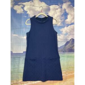 Vintage Women's Navy Blue Peter Pan Collar Sleeveless Dress Size M